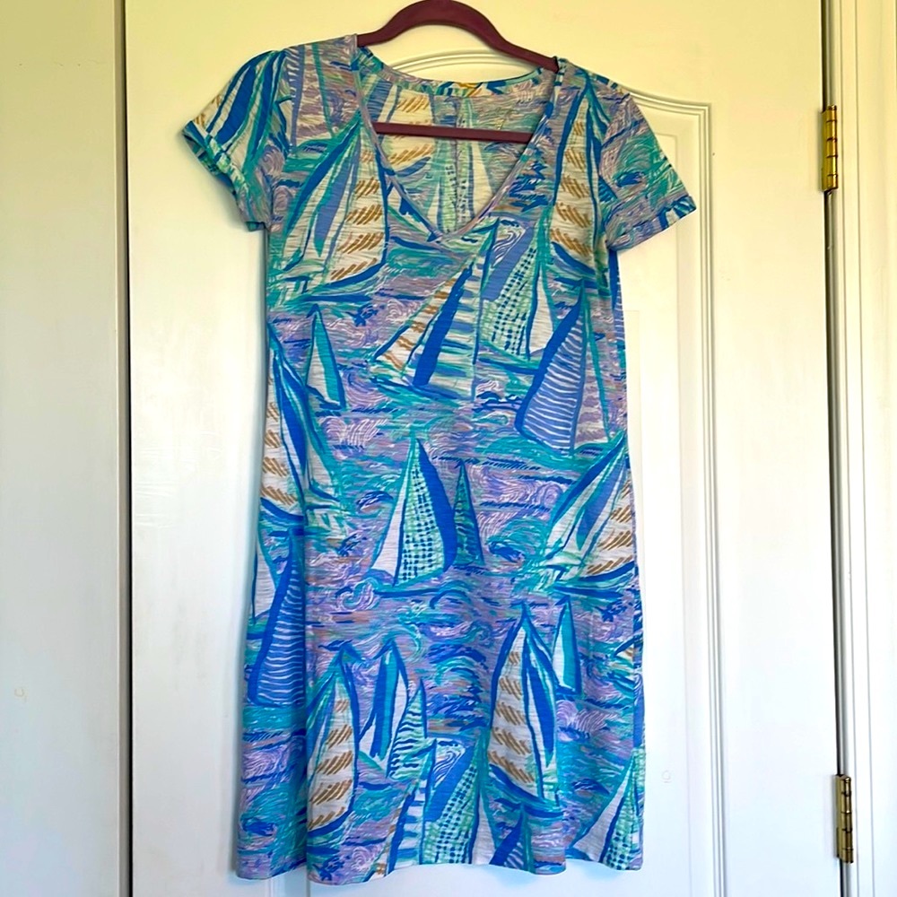 Lilly Pulitzer Jessica Short Sleeve Dress in Lilac Verbena Aboat Time Size XS